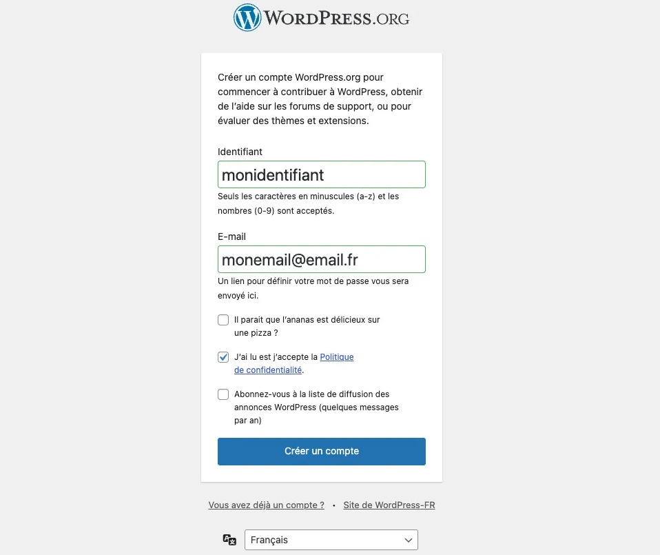 Créer son profil WordPress.org